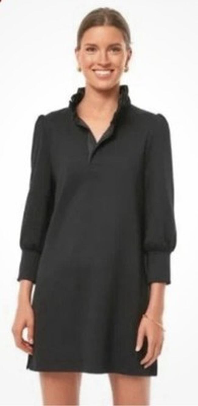 Tuckernuck Pomander Place Black Charlotte Terry Ruffle Collar Shirt Dress Medium